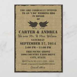 Birds and Burlap BBQ Wedding Reception Invitation