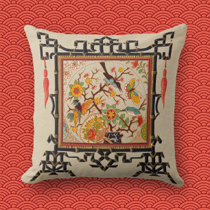 Birds and Butterflies with Bamboo Border Cushion