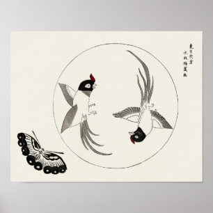 Birds and Butterfly by Taguchi Tomoki (1860-1869) Poster