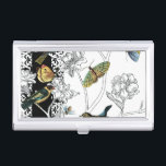 Birds and Butterfly on a Black & White Background Business Card Holder<br><div class="desc">Artist Chariklia Zarris is a talented painter and designer. She likes painting birds and wild animals and this picture is no exception. The vivid colours of birds and the butterflies are accentuated by the black and white branches in the background.</div>