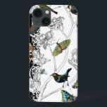 Birds and Butterfly on a Black & White Background iPhone 13 Case<br><div class="desc">Artist Chariklia Zarris is a talented painter and designer. She likes painting birds and wild animals and this picture is no exception. The vivid colours of birds and the butterflies are accentuated by the black and white branches in the background.</div>