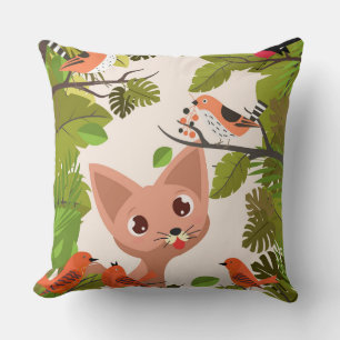 Birds And Cat Pillow