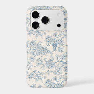 Birds and cherry blossom in blue and off white