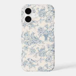 Birds and cherry blossom in blue and off white