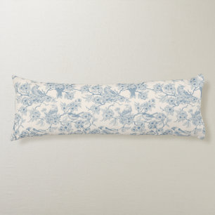 Birds and cherry blossom in blue and off white body cushion