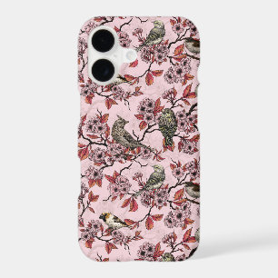 Birds and cherry blossom on rose pink