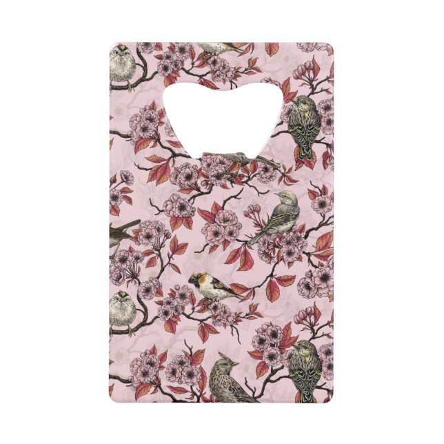 Birds and cherry blossom on rose pink (Front)