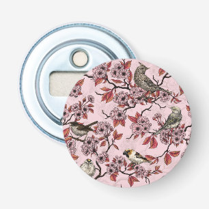 Birds and cherry blossom on rose pink bottle opener
