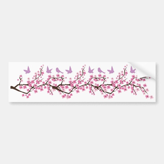 Birds and Cherry Blossoms Bumper Sticker (Front)