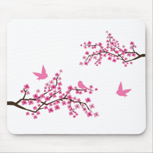 Birds and Cherry Blossoms Mouse Pad