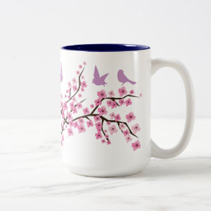 Birds and Cherry Blossoms Two-Tone Coffee Mug