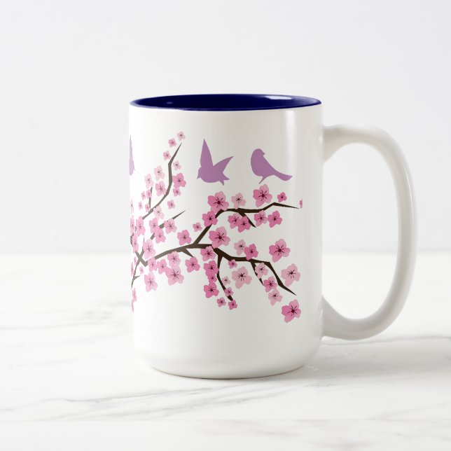 Birds and Cherry Blossoms Two-Tone Coffee Mug (Right)