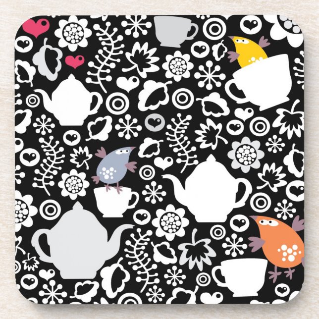 Birds and cups pattern coaster (Front)