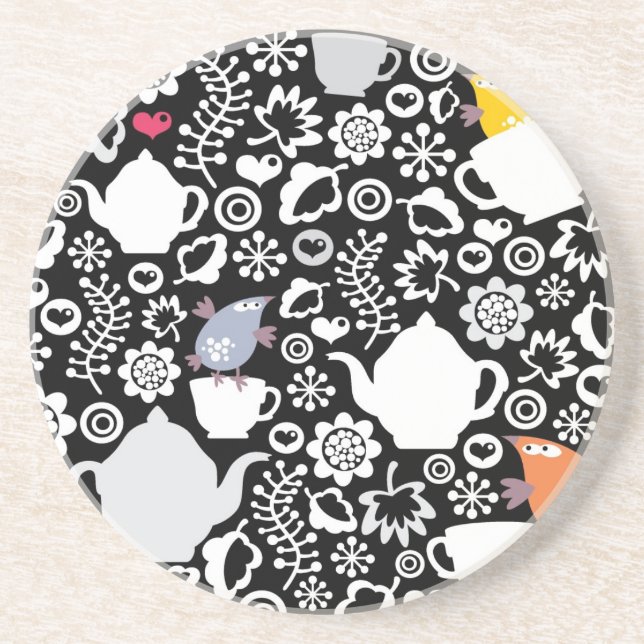 Birds and cups pattern coaster (Front)