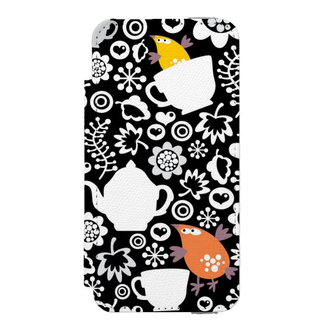 Birds and cups pattern incipio iPhone wallet case (Folio Front)
