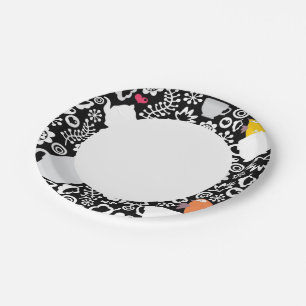 Birds and cups pattern paper plate