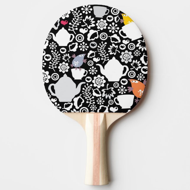 Birds and cups pattern ping pong paddle (Front)