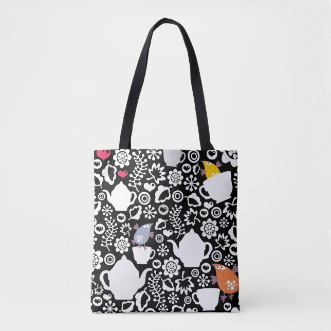 Birds and cups pattern tote bag (Front)