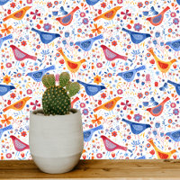 Birds and Flowers Colourful Watercolor Art