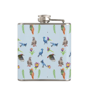 birds and flowers hip flask