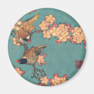 Birds and Flowers Japanese Art Pink Floral Magnet