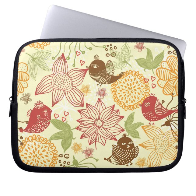 birds and flowers laptop sleeve (Front)