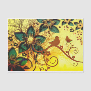 Birds and Flowers on a Yellow Background Tissue Paper