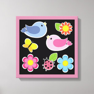 BIRDS AND FLOWERS PATTERN CANVAS PRINT