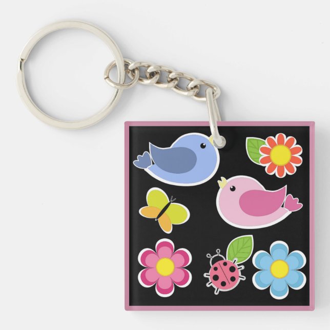 BIRDS AND FLOWERS PATTERN KEY RING (Front)