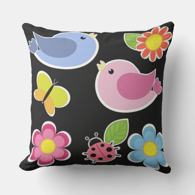 BIRDS AND FLOWERS PATTERN OUTDOOR CUSHION (Front)