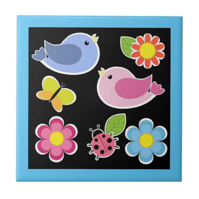 BIRDS AND FLOWERS PATTERN TILE (Front)