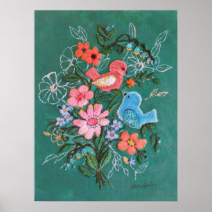 birds and flowers print