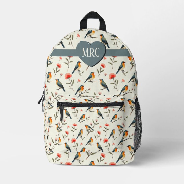 Birds and Flowers Printed Backpack (Front)