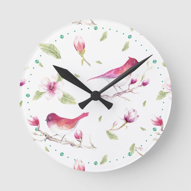 Birds And Flowers Round Clock (Front)