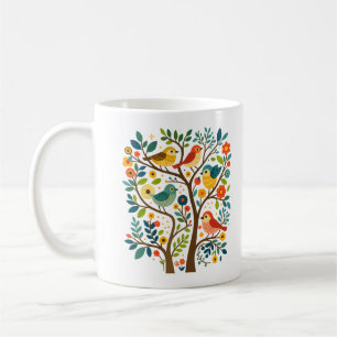 Birds and Flowers Scandinavian Folk Art Coffee Mug