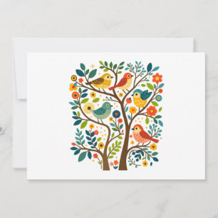 Birds and Flowers Scandinavian Folk Art Invitation