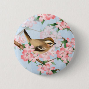 Birds and flowers. Spring garden pattern 6 Cm Round Badge