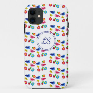 Birds and flowers spring pattern white Case-Mate iPhone case
