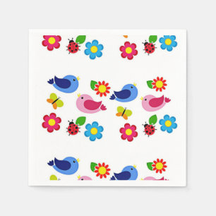 Birds and flowers spring time napkin
