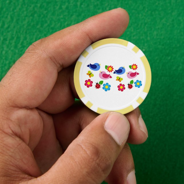 Birds and flowers spring time poker chips (Hand)