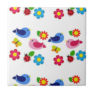 Birds and flowers spring time tile