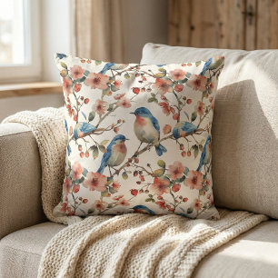 Birds and Flowers Vintage Watercolor Cushion
