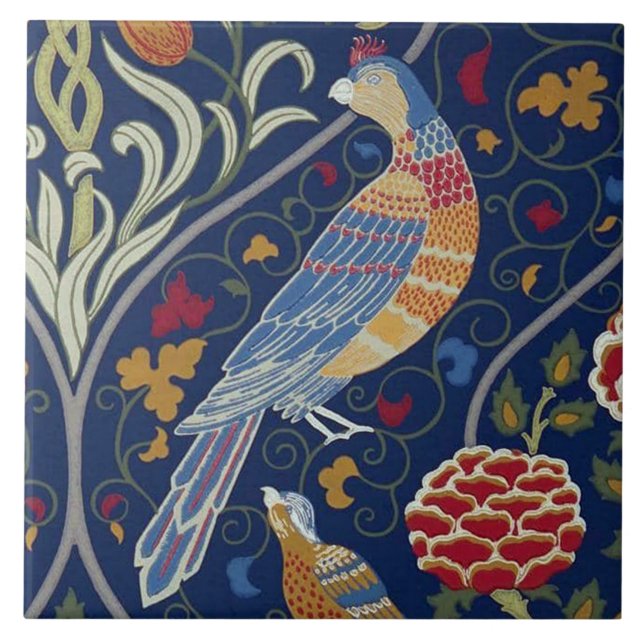 Birds and Flowers, William Morris Tile (Front)