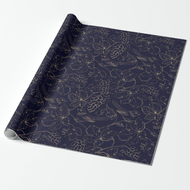 Birds And Grapes Wrapping Paper (Unrolled)