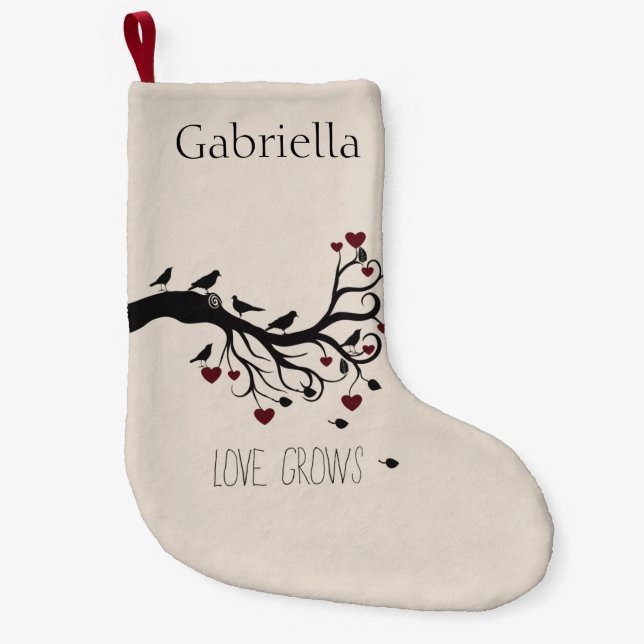 Birds and Hearts Tree Love Grows Small Christmas Stocking (Front)