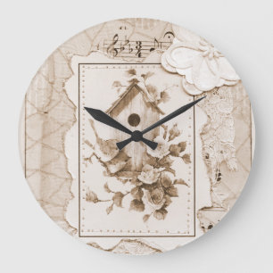 Birds And House Shabby Chic Large Clock