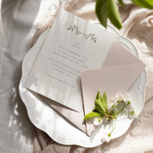 Birds and leaves, ecru wedding details Flat Card