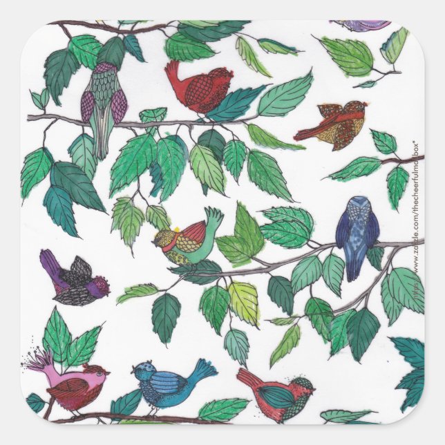 Birds and Leaves Square Sticker (Front)