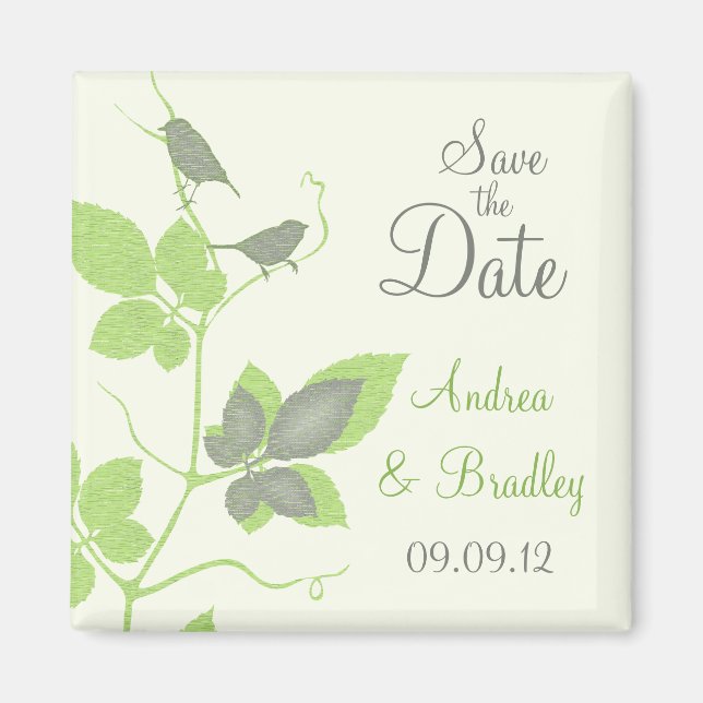 Birds and Leaves Wedding Save the Date Magnet (Front)