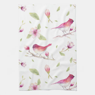 Birds And Magnolia Trees Tea Towel